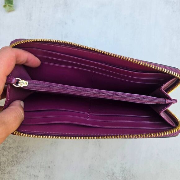 Coach Signature Slim Shirting Plaid Print Canvas Accordion Zip Wallet F87718 - Picture 8 of 10